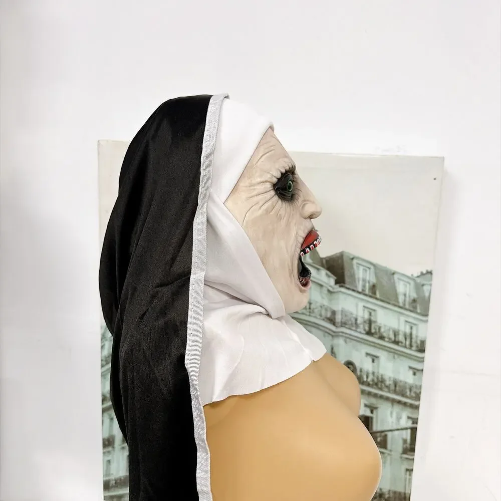 Scary The Nun Valak Latex Mask Hooded Full Head Halloween Cosplay Party Prop